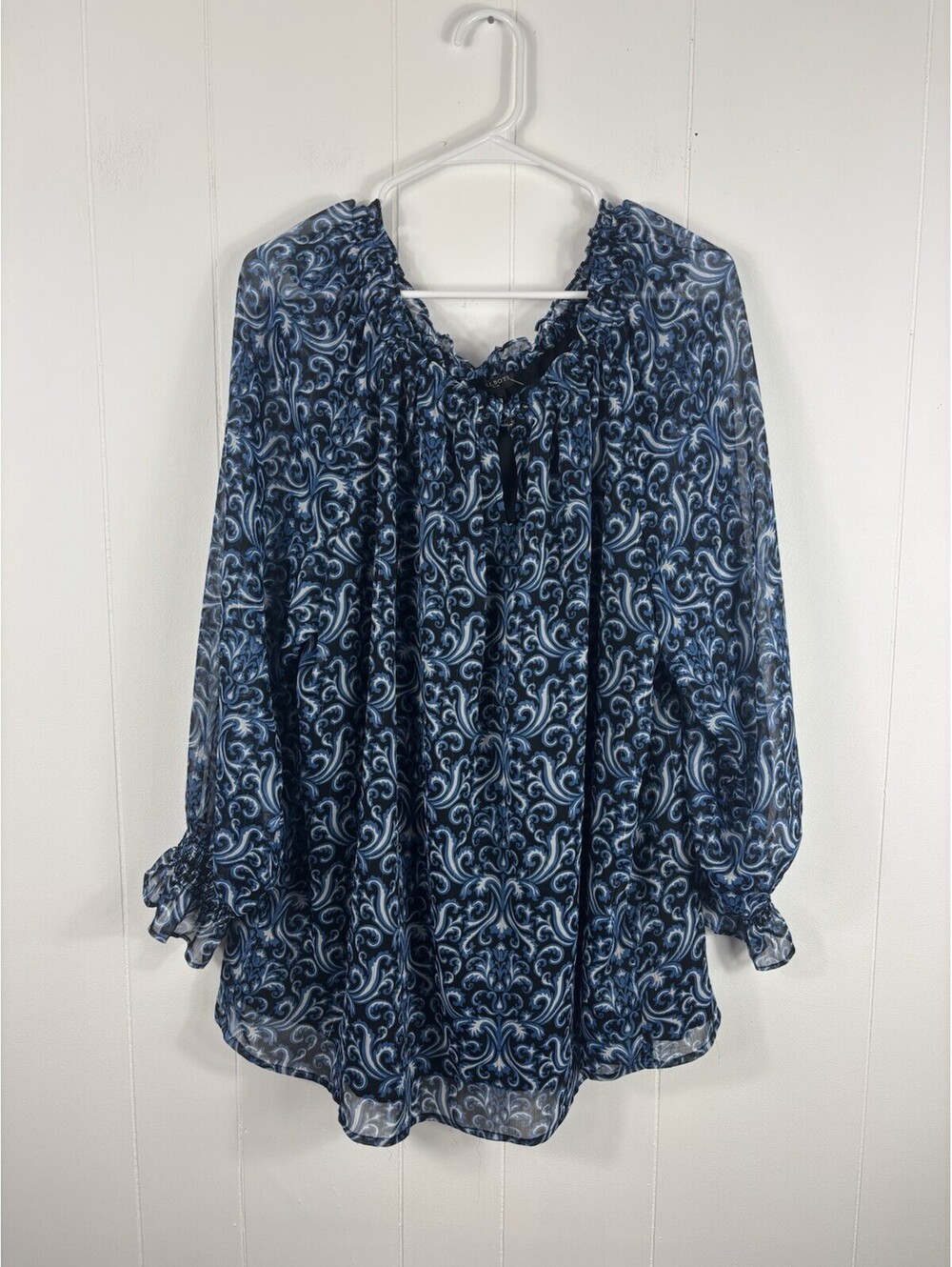 Talbots Scroll Witchy Whimsigoth Fairy Chiffon Blouse 2X Flutter Dark Romantic